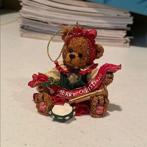 Christmas Bear Ornament with Red Accents